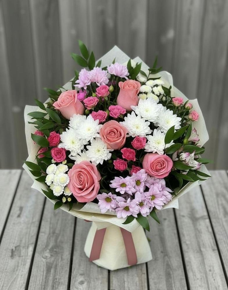 Букет цветов из: Альстромерии, Гвоздики, Розы и Хризантемы в Ирбите