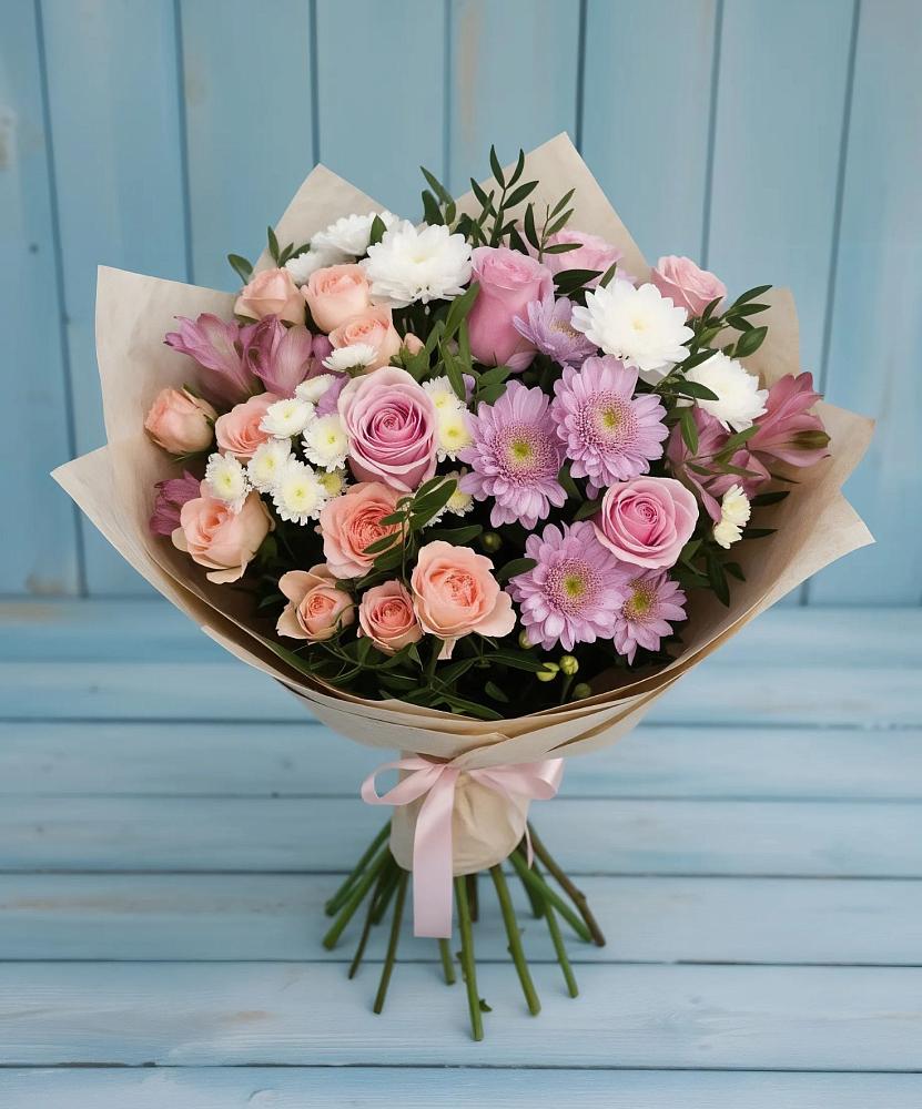 Букет цветов из: Хризантемы, Розы и Альстромерии в Ирбите