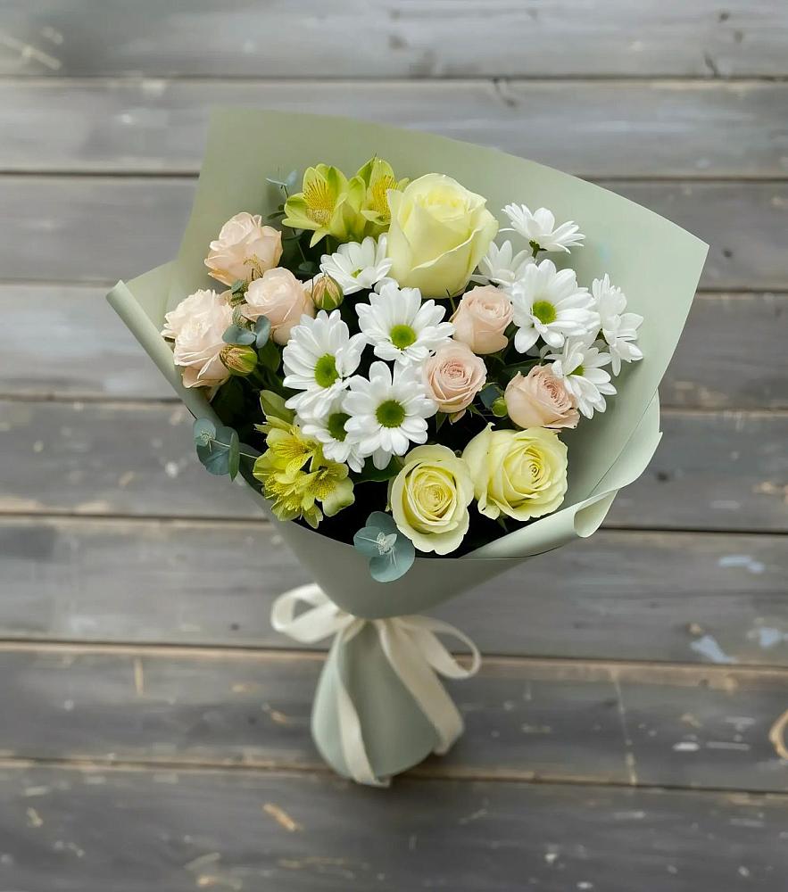 Букет цветов из: Альстромерии, Розы и Хризантемы в Ирбите