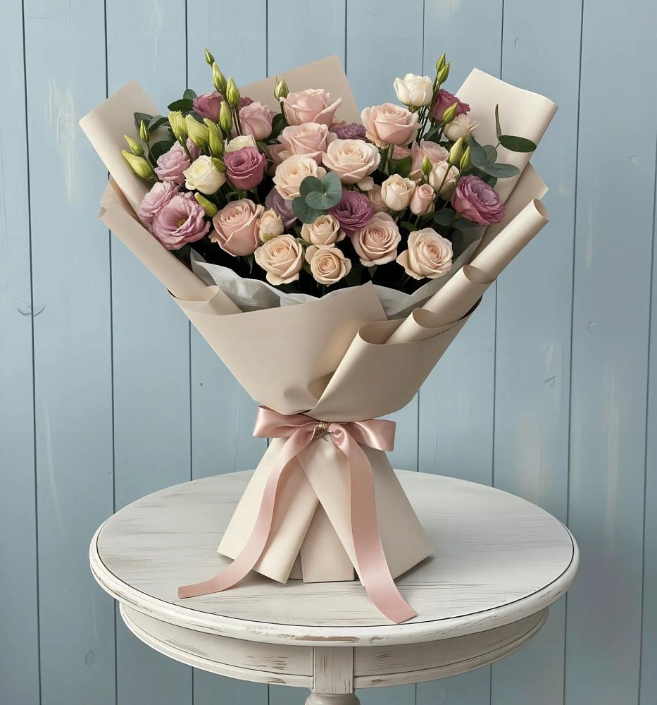 Букет цветов из: Розы и Лизиантусы в Ирбите